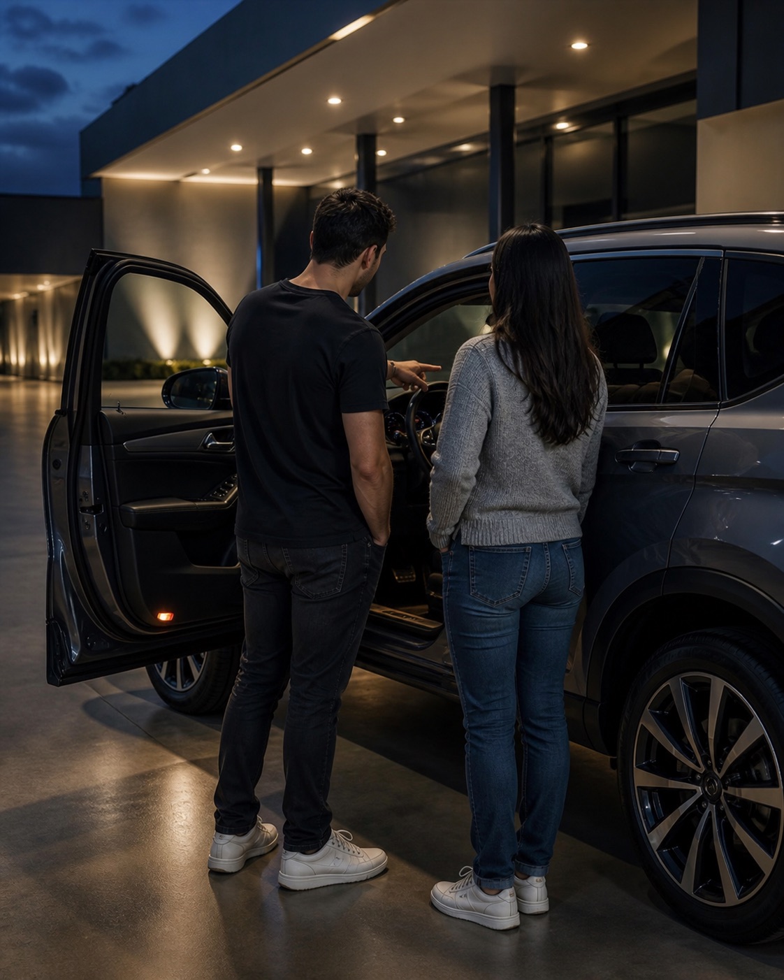 A buyer receiving a personal vehicle walkaround